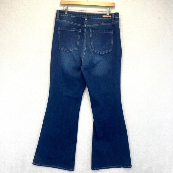 Soft Surroundings Ultimate Denim Flare Leg Jeans Size 14 Dark Wash Blue Stretch - Picture 2 of 16